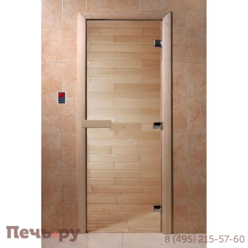 Дверь для бани DoorWood 1900х600, 8 мм, 3 петли, коробка - ольха фото 3