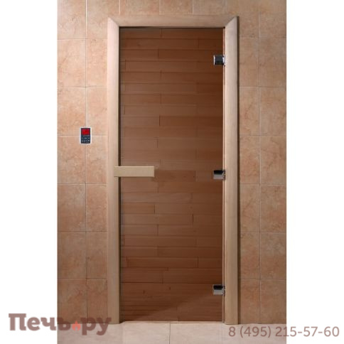 Дверь для бани DoorWood 1900х600, 8 мм, 3 петли, коробка - ольха фото