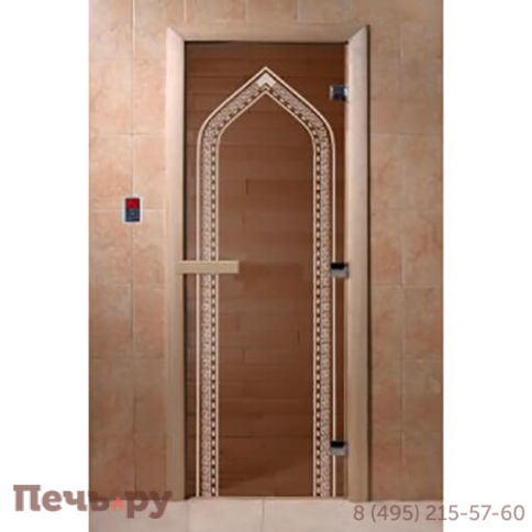 Дверь для бани DoorWood Арка 1800х700, 8 мм, 3 петли, коробка - ольха фото