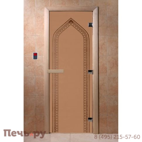 Дверь для бани DoorWood Арка 1800х800, 8 мм, 3 петли, коробка - ольха фото 2