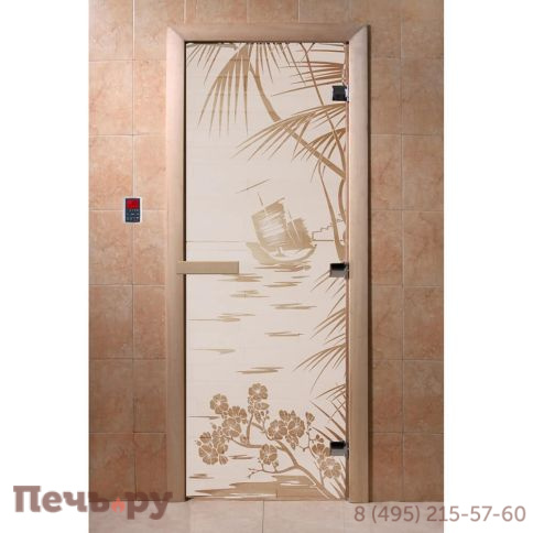 Дверь для бани DoorWood Голубая лагуна 1900х700, 8 мм, 3 петли, коробка - ольха фото 4
