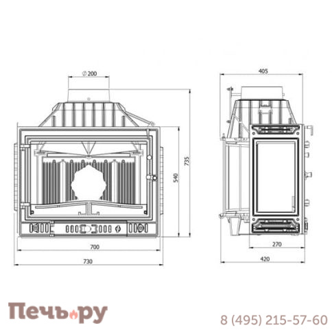 Каминная чугунная топка Kaw-Met W4 (2 стекла) фото 11