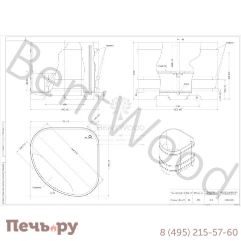 Купель BentWood угловая из сращенных ламелей лиственницы, 1,19Х1,19,  толщина стенок - 2,8 см фото 12