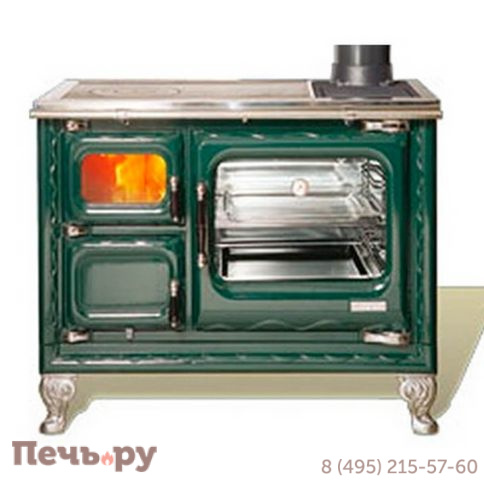 Плита Hergom Deva II 100 с центральным отоплением зеленая, отделка хром, чугун фото