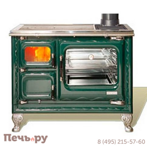 Плита Hergom Deva II 100 с центральным отоплением зеленая, отделка хром, керамика фото